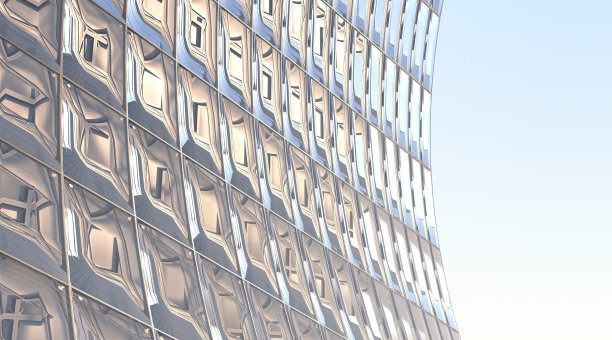 抽象玻璃表面反射天空与温暖的光图片下载