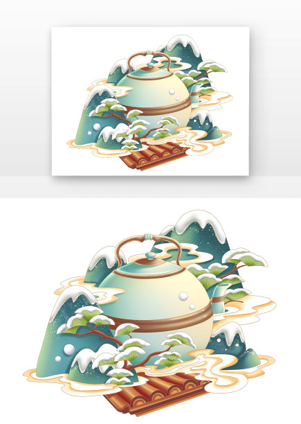 国潮风山峰祥云松柏茶壶图片下载