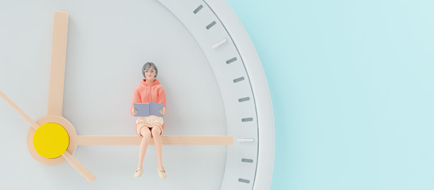 穿粉色卫衣的年轻女子她高兴地在分针上看书。图片下载