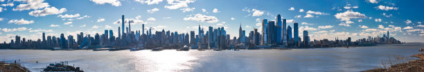 纽约市天际线和哈德逊河景观的全景图图片下载