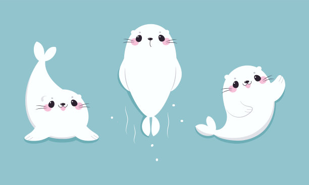 可爱的海豹，白色皮毛和蓝色的粉红色脸颊图片下载