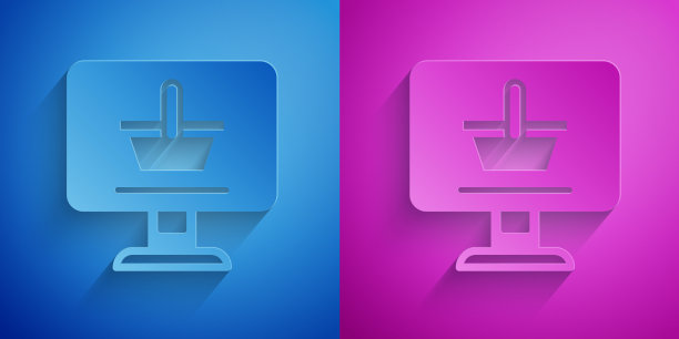 剪纸购物车屏幕上的电脑图标图片下载