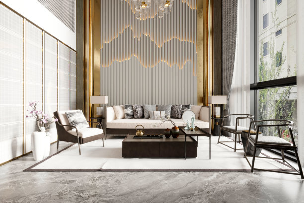 3 d渲染。现代客厅内饰。图片下载