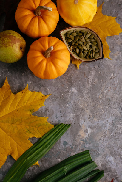 秋季主题的南瓜和树叶模型图片下载