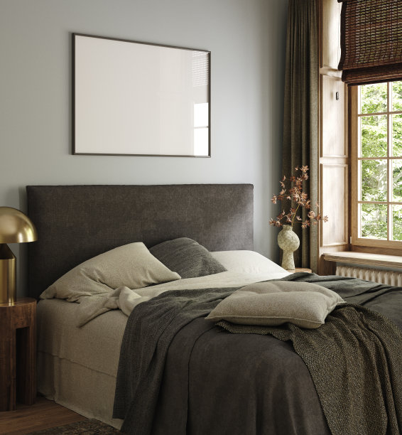 框架模型在家庭内部背景与床和装饰在卧室图片下载