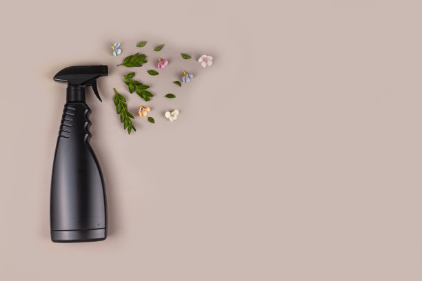 环保喷雾器，安全清洁绿叶和花朵图片下载