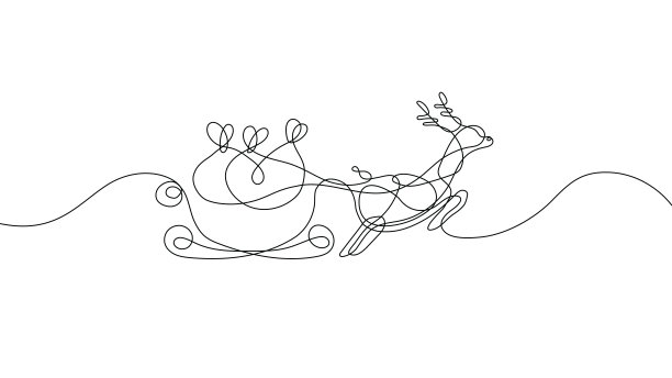 连续线画的奔跑的鹿在白色背景股票插图图片下载