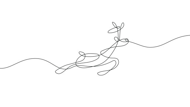 连续线画的奔跑的鹿在白色背景股票插图图片下载