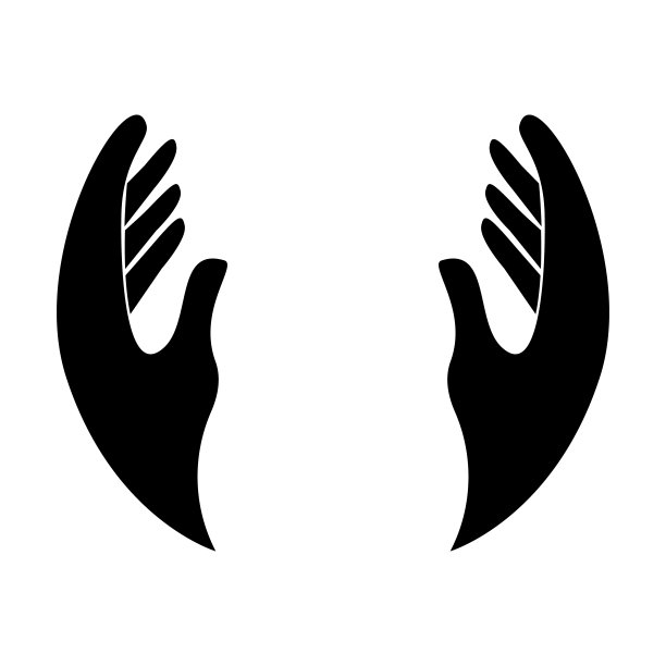 孤立在白色背景上的人手剪影慈善概念。用手指手臂，伸出帮助的手势。矢量图图片下载