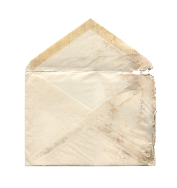 旧的古董旧的开纸信封孤立的白色图片下载