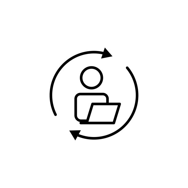 圆圈箭头线图标与人和笔记本电脑。在线业务的象征。业务无穷。简单的插图移动概念应用程序线图标和网页设计。可编辑的中风。设计模板向量图片下载