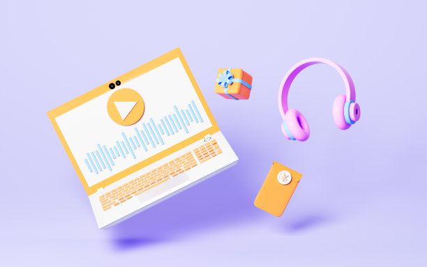 笔记本电脑、耳机和红包直播，3d渲染。图片下载