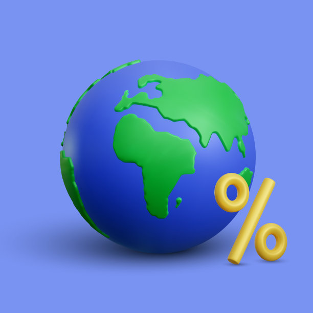 逼真的3d行星地球与百分比标志在蓝色背景。矢量图图片下载