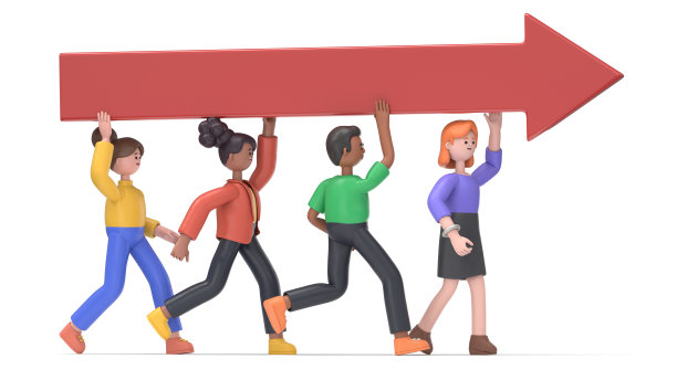 3D插图的卡通人物一起跑，并携带一个箭。白色背景的3D渲染。图片下载