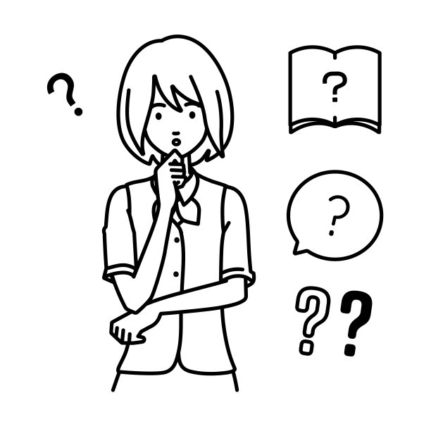 一名身穿牧师制服的妇女拿着一个问题站着，手指放在下巴上的问号上图片下载