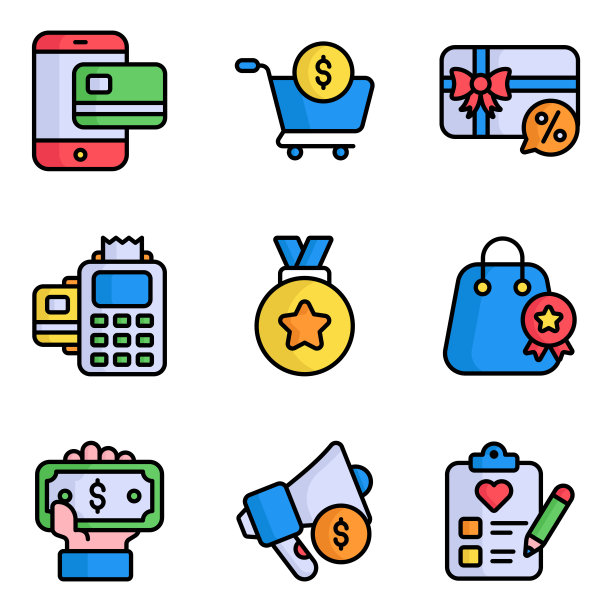 网络星期一图标集电子商务和购物相关的矢量彩色线图标。图片下载