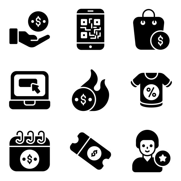 网络星期一图标集电子商务和购物相关的矢量字形图标。图片下载