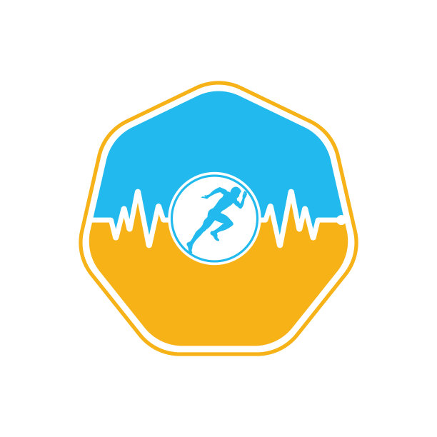 跑步的人与线心电图心跳图标。图片下载