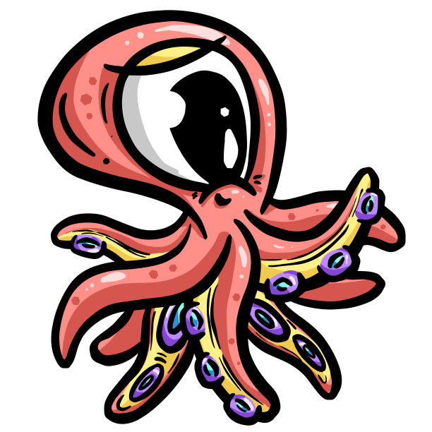 可爱的卡通章鱼与大眼睛的标志或吉祥物设计在矢量图片下载