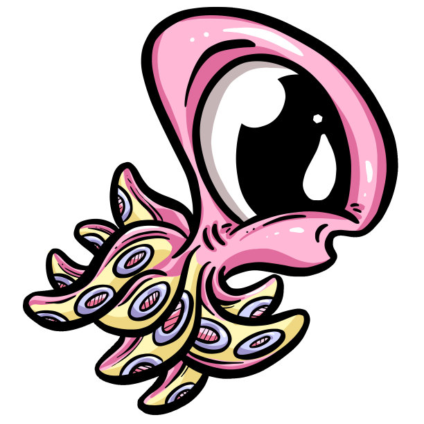 可爱的卡通章鱼与大眼睛的标志或吉祥物设计在矢量图片下载