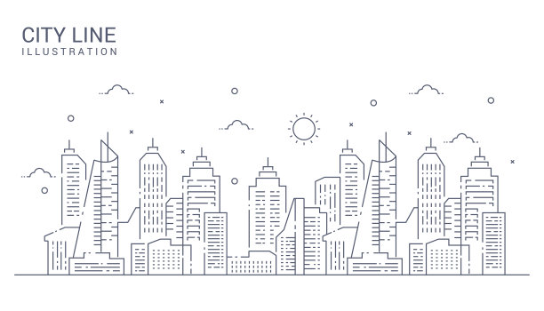 大型现代城市摩天大楼插画图片下载