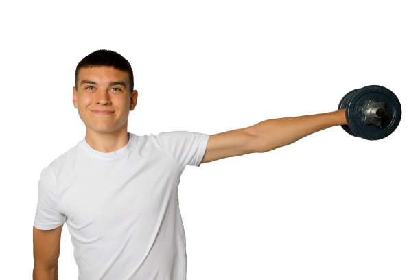 19岁的少年用哑铃锻炼图片下载