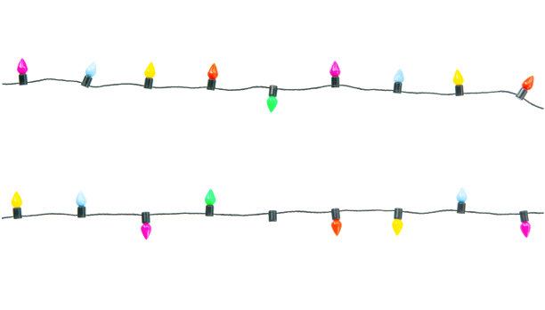 圣诞彩灯串孤立的白色背景与修剪路径图片下载