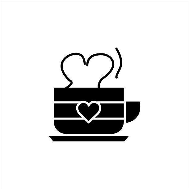 有爱心的咖啡杯图标。简单的设计可编辑。设计模板向量图片下载