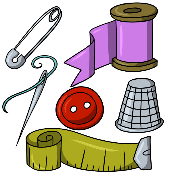 一套各种材料的针线活和手工产品的创作，卡通风格的形象图片下载