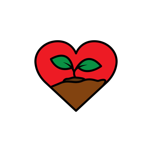 心形线性颜色图标与植物。简单的设计可编辑。设计模板向量图片下载