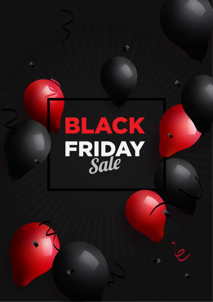 黑色星期五的促销信息在红色和黑色的气球飞行和横幅在黑色背景图片下载