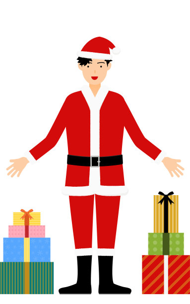 穿着圣诞老人衣服的男人正在摊开一堆礼物图片下载