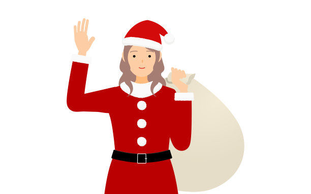 穿着圣诞老人的女人拿着礼物袋图片下载