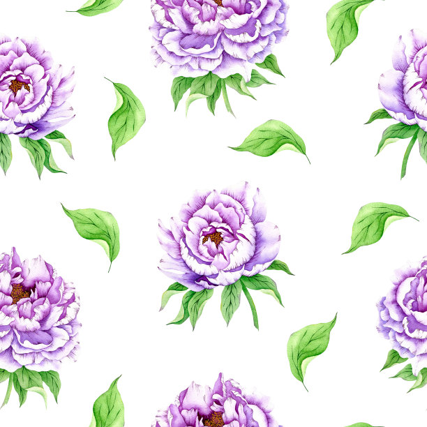 无缝春天图案与牡丹花。带有紫色花朵的老式墙纸。图片下载