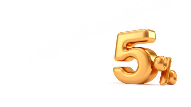平滑的金色数字5(5)与百分比象征5%的折扣，银行，贷款图片下载