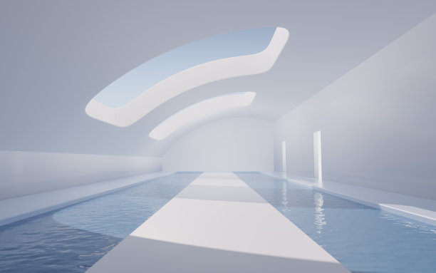 空房间里有水，3d渲染。图片下载