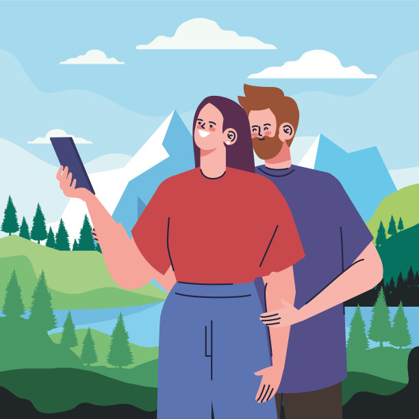 一对情侣在湖里自拍图片下载