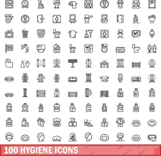 100个线性风格卫生图标合集图片下载