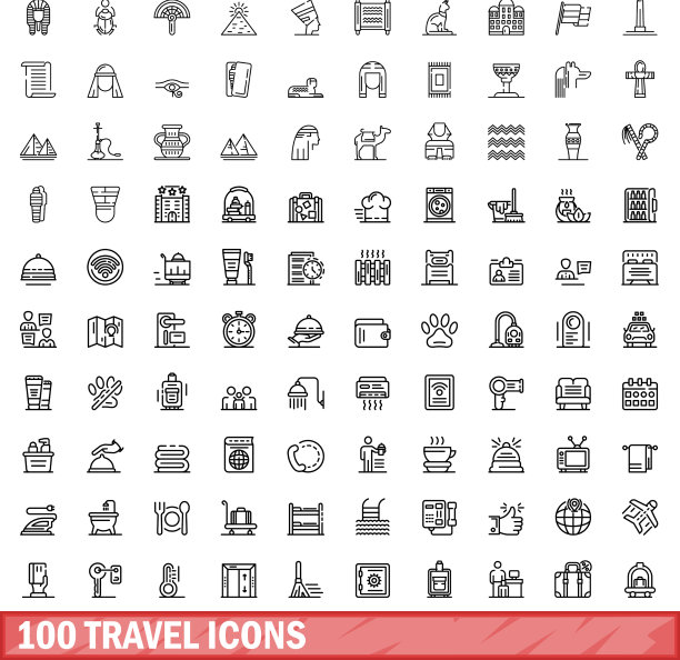 100个旅行图标轮廓风格合集图片下载