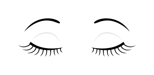 闭着眼睛的美丽女人。睡眠。洋娃娃的眼睛长睫毛和眉毛。模板。黑线的风格。白色背景。矢量插图为美设计。图片下载