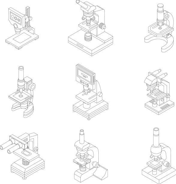 显微镜图标套装轮廓图片下载