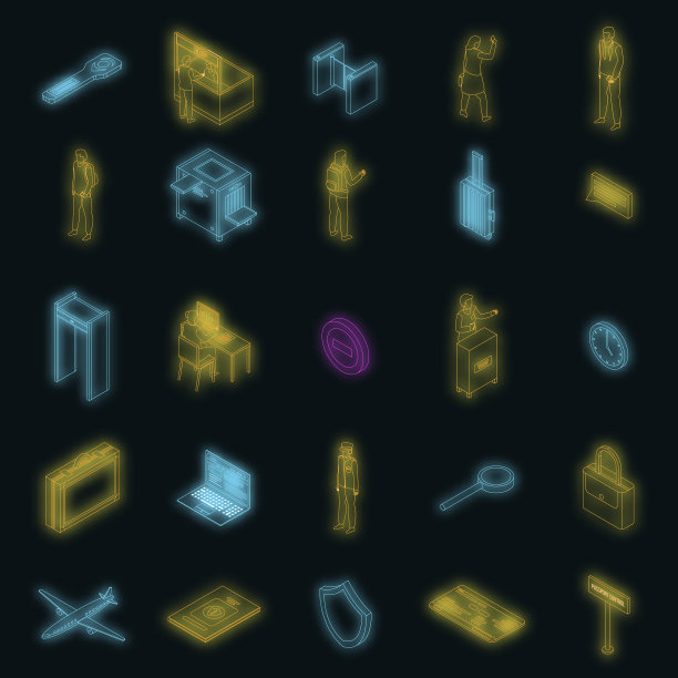 护照控制图标设置为霓虹灯图片下载