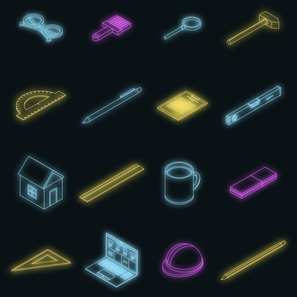 建筑师设备图标设置霓虹灯图片下载