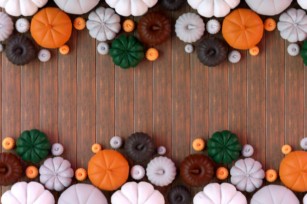 快乐的感恩节南瓜在木板背景图片下载