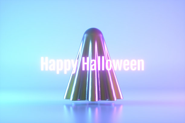 万圣节快乐与幽灵霓虹灯背景图片下载