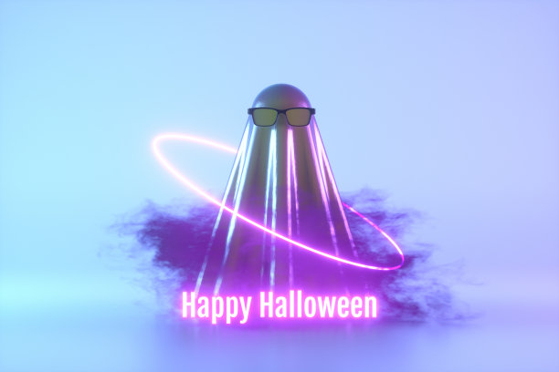 万圣节快乐与幽灵霓虹灯背景图片下载