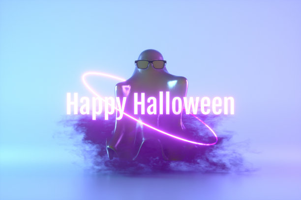 万圣节快乐与幽灵霓虹灯背景图片下载