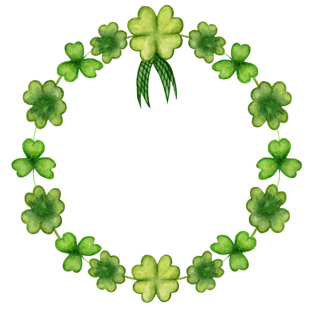水彩春天插画，明亮的绿色三叶草花环为圣帕特里克节孤立在白色背景。图片下载