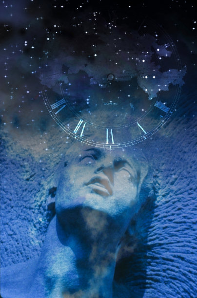 男人面部和时钟图片下载