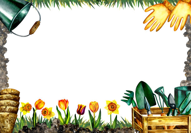 园艺。园艺工具。框架。水彩插图。园艺卡片，邀请和祝贺图片下载